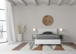 Letto 120x190cm a una piazza e mezza testata dritta bianco frassino LIT249