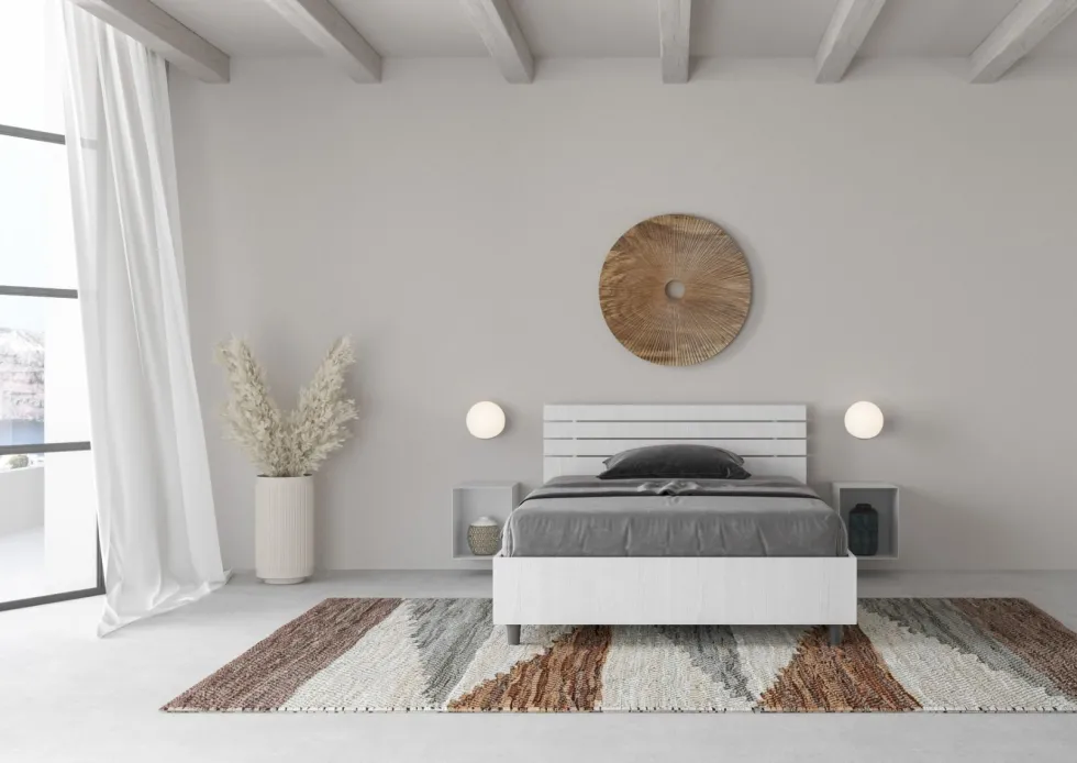 Letto 120x190cm a una piazza e mezza testata dritta bianco frassino LIT249