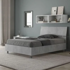 Letto 120x200cm a una piazza e mezza testiera inclinata cemento LIT247