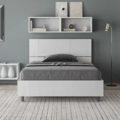 Letto 120x190cm a una piazza e mezza testiera inclinata bianco frassino LIT243