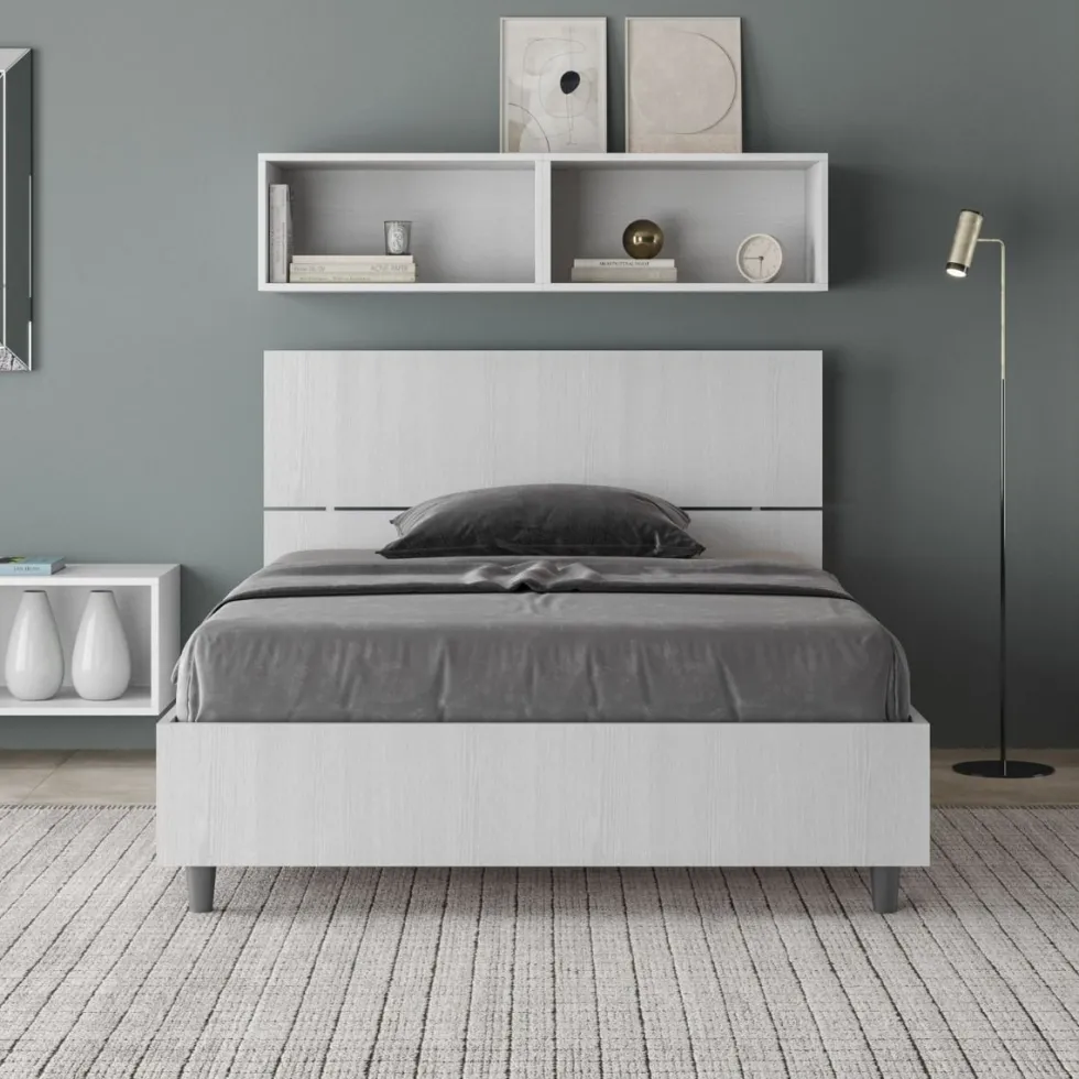 Letto 120x190cm a una piazza e mezza testiera inclinata bianco frassino LIT243