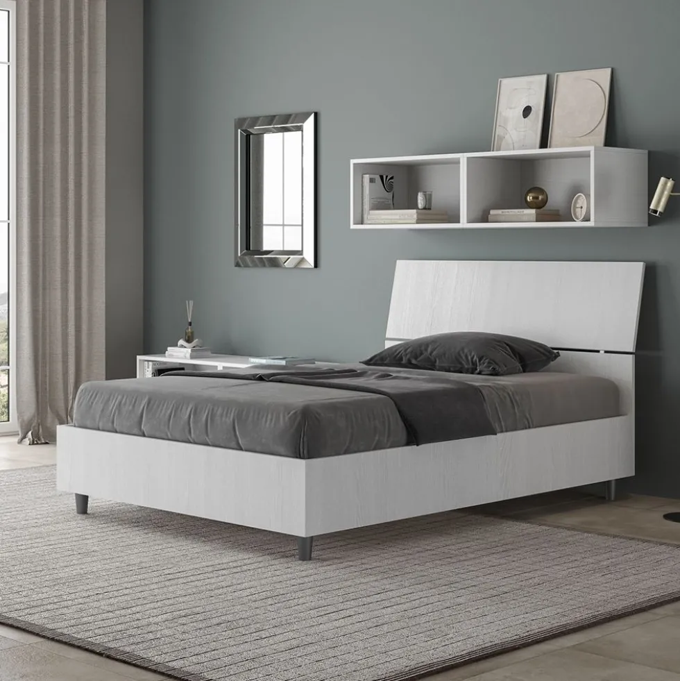 Letto 120x190cm a una piazza e mezza testiera inclinata bianco frassino LIT243