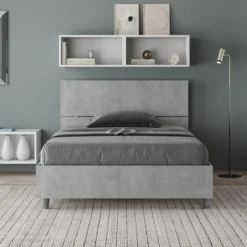 Letto 120x190cm a una piazza e mezza testiera dritta cemento LIT241