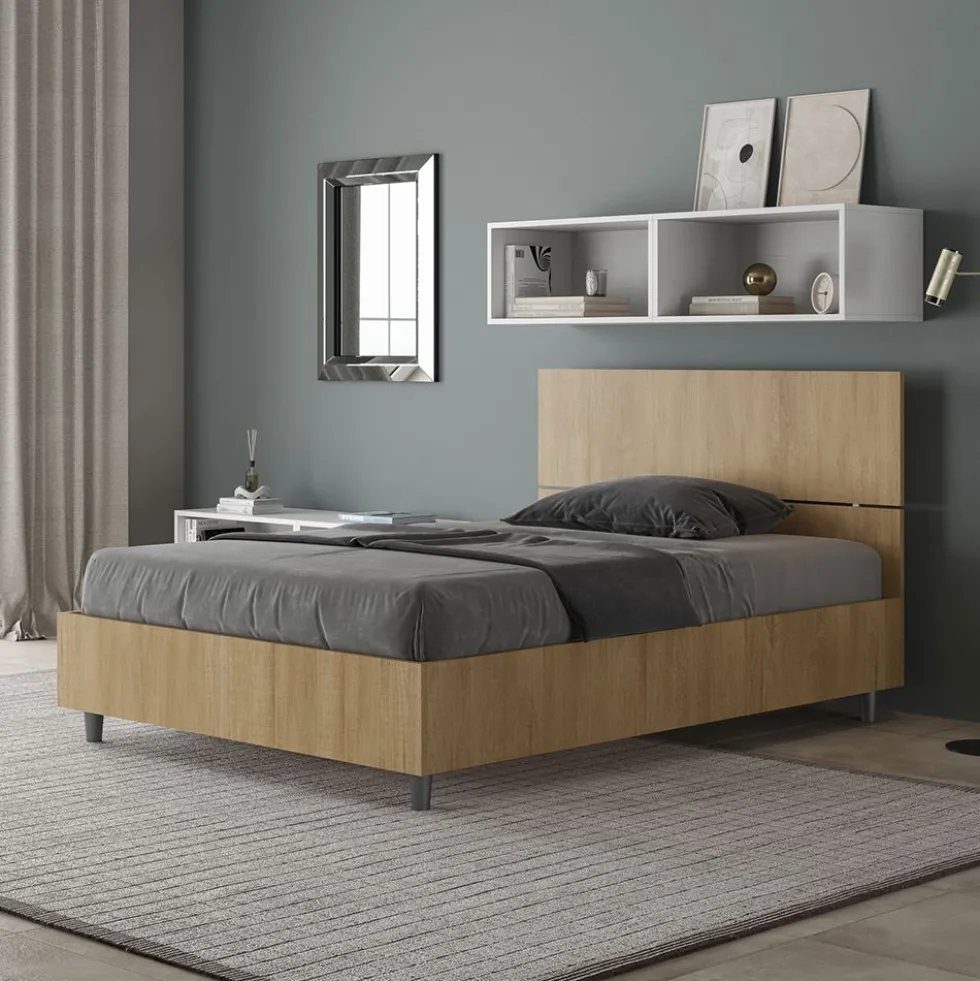 Letto 120x190cm a una piazza e mezza testiera dritta quercia LIT241
