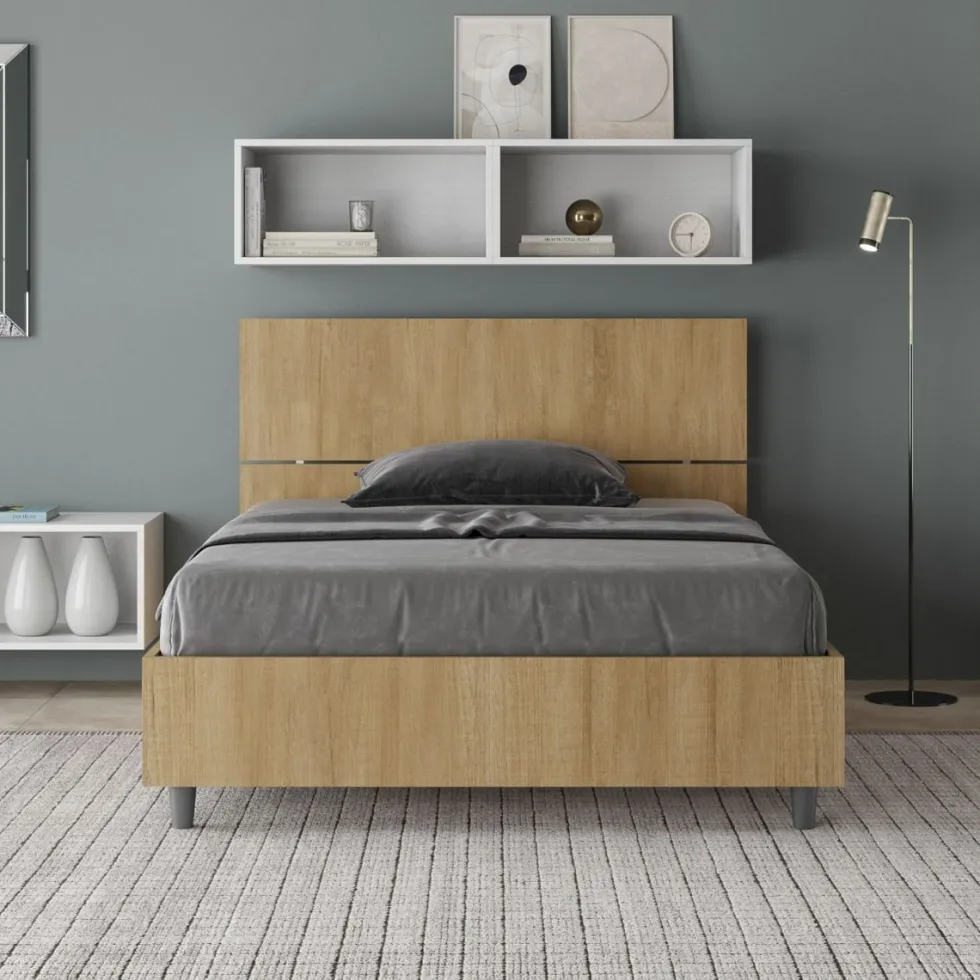 Letto 120x190cm a una piazza e mezza testiera dritta quercia LIT241
