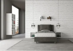 Letto 120x210cm a una piazza e mezzo con cuscino in microfibra grigio LIT169