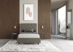 Letto 120x190cm a una piazza e mezzo con testiera a rombo cappuccino LIT213