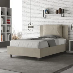 Letto 120x190cm a una piazza e mezzo con cuscino in microfibra sabbia beige LIT161