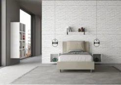 Letto 120x190cm a una piazza e mezzo con cuscino in microfibra sabbia beige LIT161