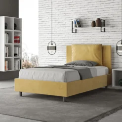 Letto 120x190cm a una piazza e mezzo con cuscino in microfibra ocra LIT161
