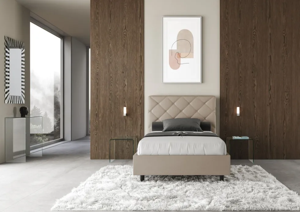 Letto 120x210cm a una piazza e mezzo con testiera a rombo tortora LIT217
