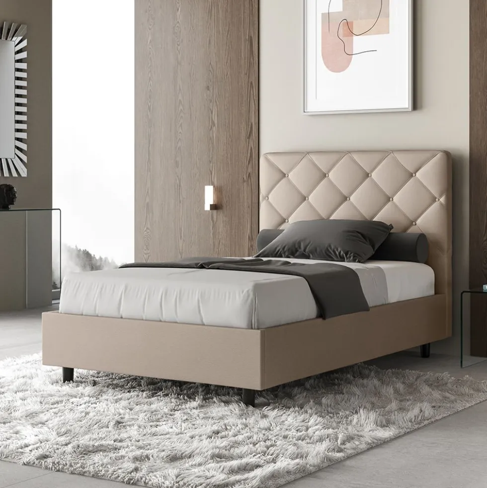 Letto 120x210cm a una piazza e mezzo con testiera a rombo tortora LIT217