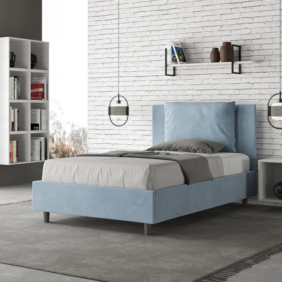 Letto 120x190cm a una piazza e mezzo con cuscino in microfibra azzurro LIT161