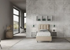 Letto 80x190cm a una piazza singolo con bottoni in similpelle tortora LIT37