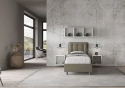 Letto 80x190cm a una piazza singolo con bottoni in similpelle cappuccino LIT37