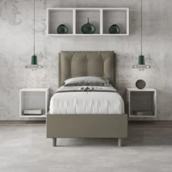 Letto 80x190cm a una piazza singolo con bottoni in similpelle cappuccino LIT37