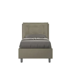 Letto 80x190cm a una piazza singolo con bottoni in similpelle cappuccino LIT37
