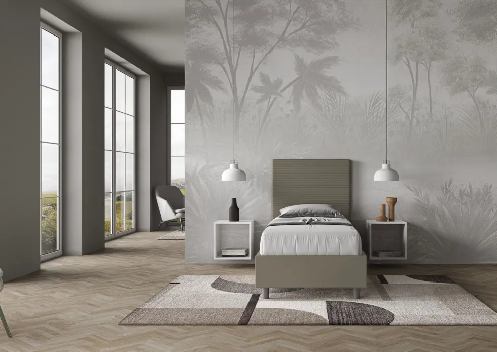 Letto 80x190cm contenitore a una piazza imbottito in similpelle cappuccino LIT56