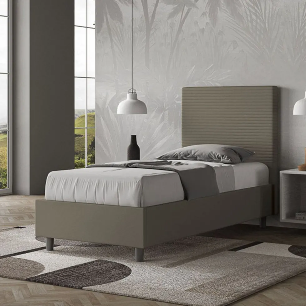 Letto 80x190cm contenitore a una piazza imbottito in similpelle cappuccino LIT56