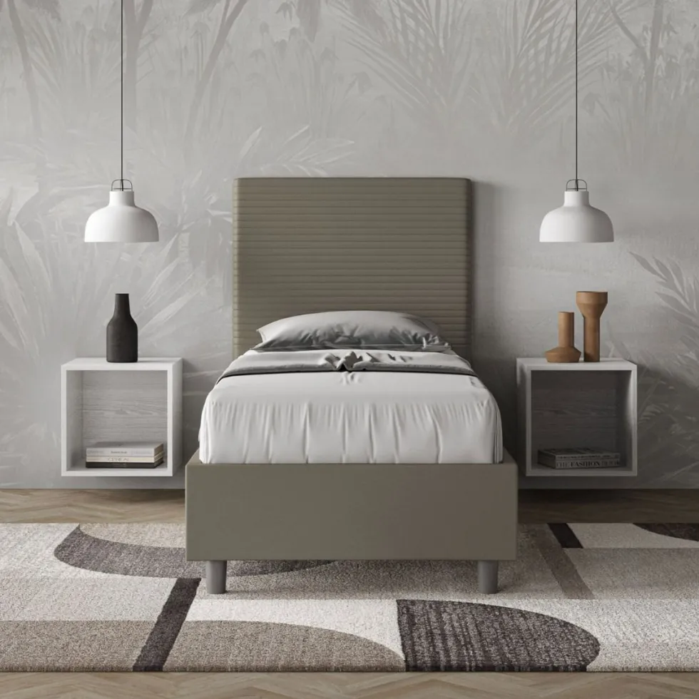 Letto 80x190cm contenitore a una piazza imbottito in similpelle cappuccino LIT56