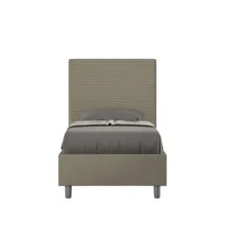 Letto 80x190cm contenitore a una piazza imbottito in similpelle cappuccino LIT56