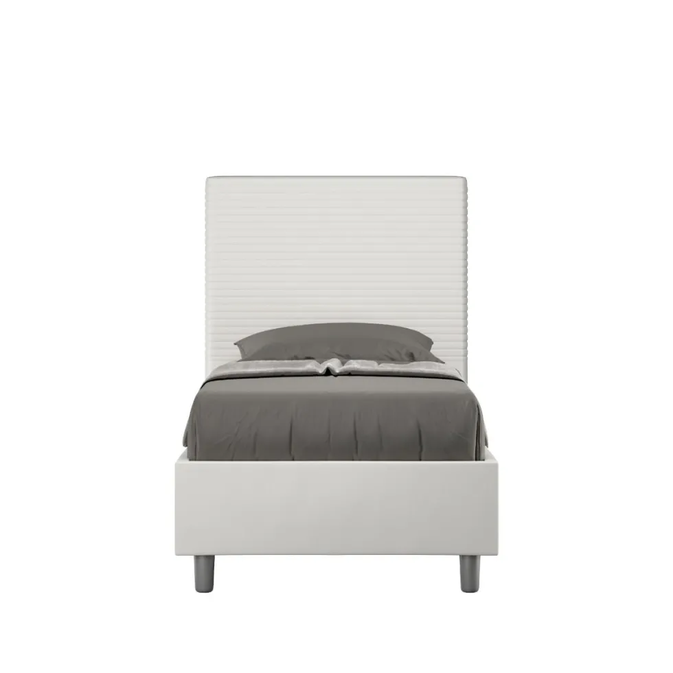 Letto 80x190cm contenitore a una piazza imbottito in similpelle bianco LIT56