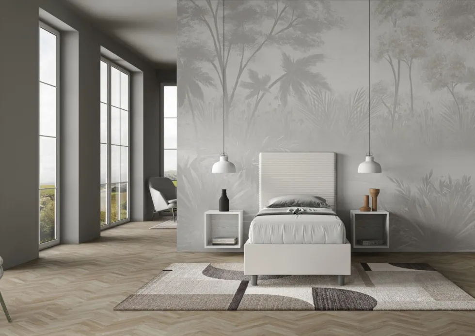 Letto 80x190cm contenitore a una piazza imbottito in similpelle bianco LIT56
