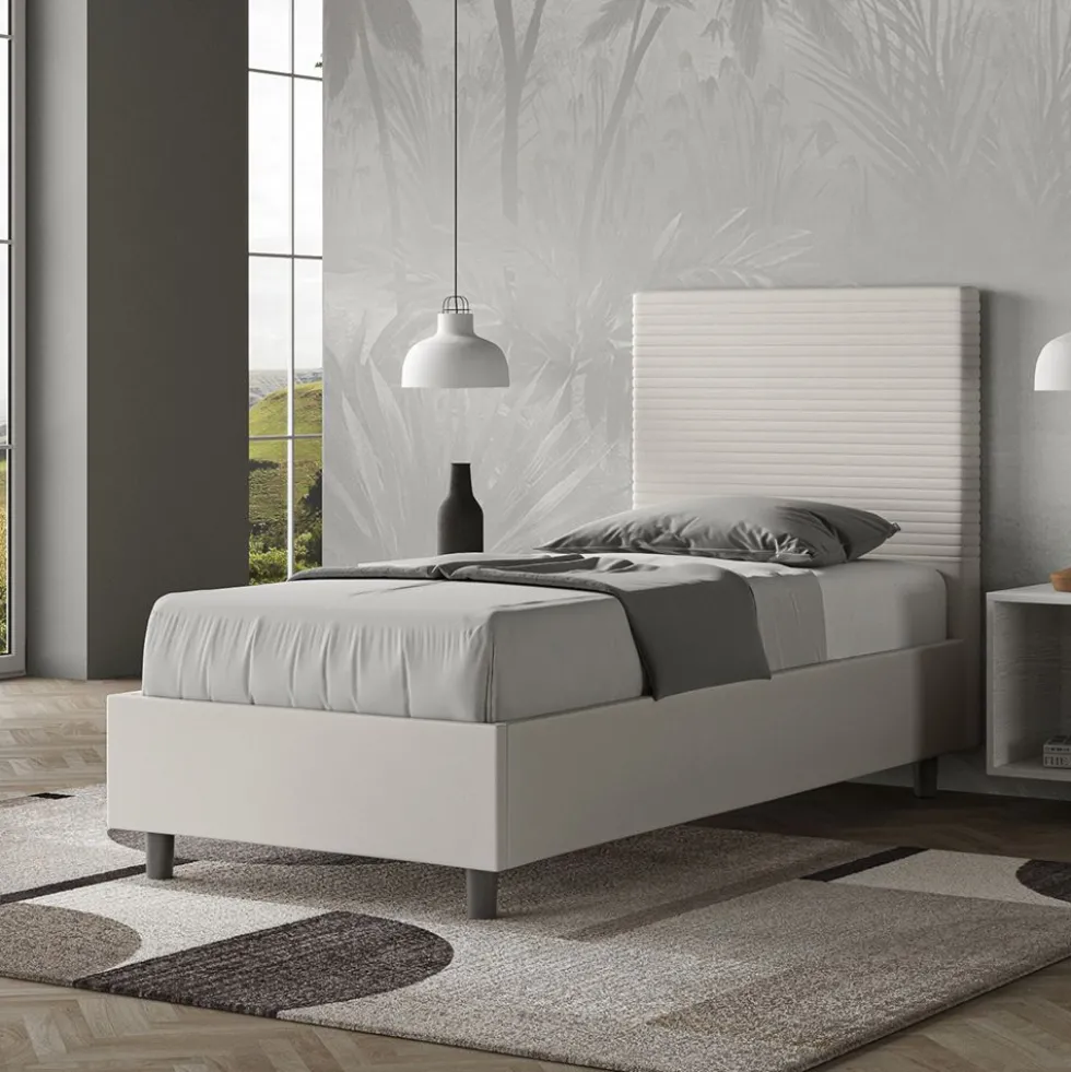 Letto 80x190cm contenitore a una piazza imbottito in similpelle bianco LIT56
