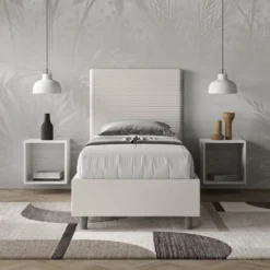 Letto 80x190cm contenitore a una piazza imbottito in similpelle bianco LIT56