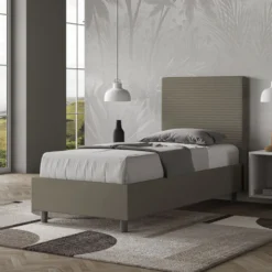 Letto 80x200cm contenitore a una piazza imbottito in similpelle cappuccino LIT58