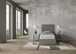 Letto 80x200cm contenitore a una piazza imbottito in similpelle cappuccino LIT58
