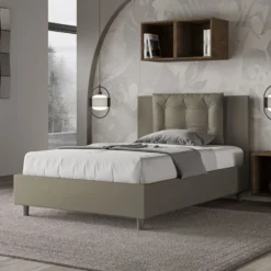 Letto 120x210cm contenitore con bottoni in similpelle cappuccino LIT176