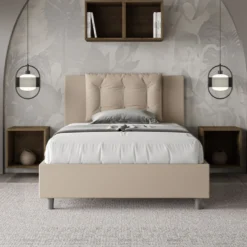 Letto 120x200cm contenitore con bottoni in similpelle tortora LIT174