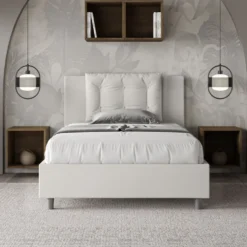 Letto 120x190cm contenitore con bottoni in similpelle bianco LIT172