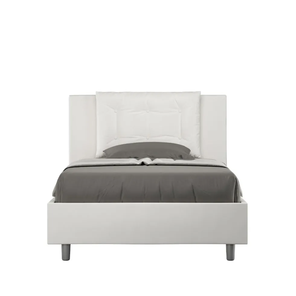 Letto 120x190cm contenitore con bottoni in similpelle bianco LIT172