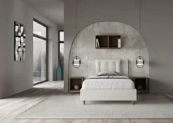 Letto 120x190cm contenitore con bottoni in similpelle bianco LIT172