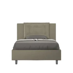 Letto 120x190cm contenitore con bottoni in similpelle cappuccino LIT172