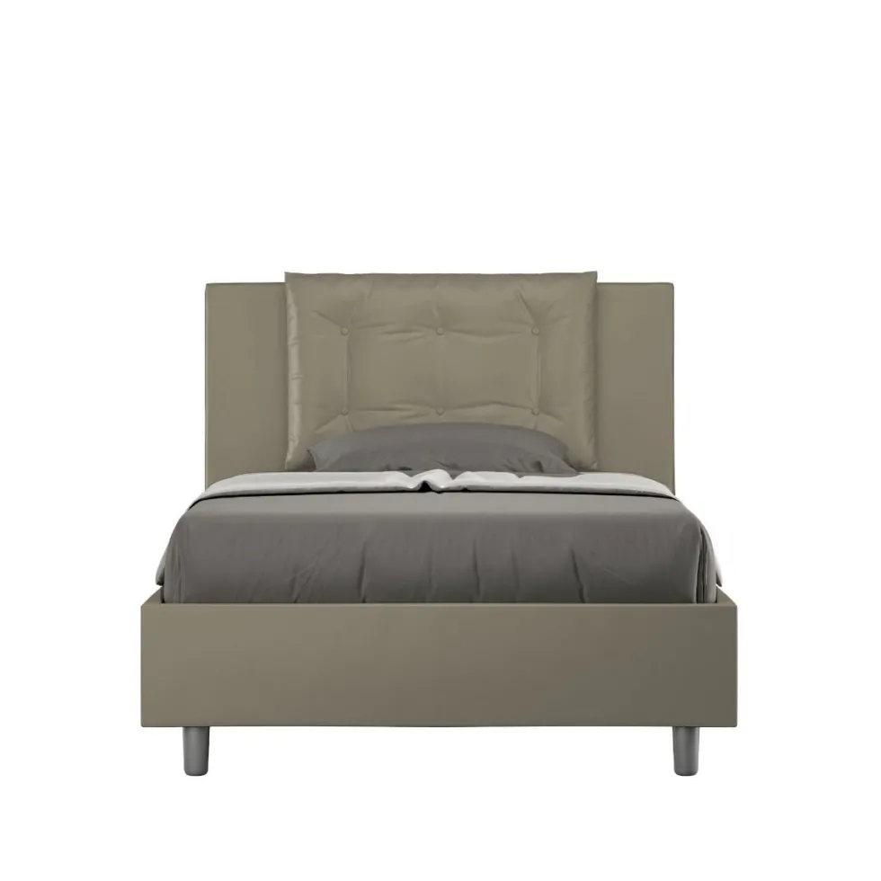 Letto 120x190cm contenitore con bottoni in similpelle cappuccino LIT172