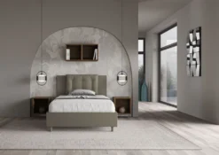 Letto 120x190cm contenitore con bottoni in similpelle cappuccino LIT172