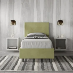 Letto 90x210cm contenitore con cuscino imbottito in microfibra tè verde LIT110