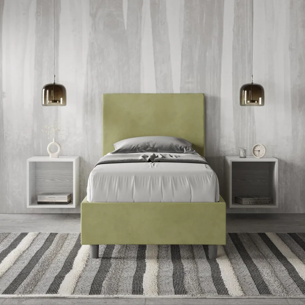 Letto 90x210cm contenitore con cuscino imbottito in microfibra tè verde LIT110