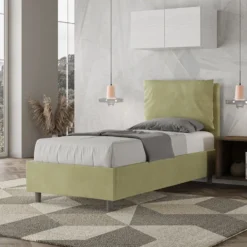 Letto 90x210cm contenitore con cuscino imbottito in microfibra tè verde LIT110