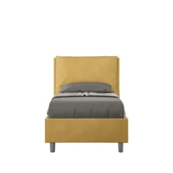 Letto 90x210cm contenitore con cuscino imbottito in microfibra ocra LIT110