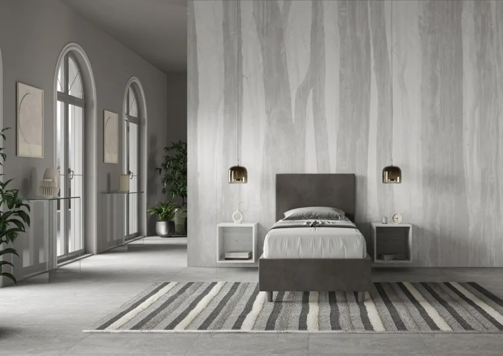Letto 90x210cm contenitore con cuscino imbottito in microfibra grigio LIT110