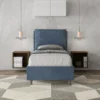 Letto 90x210cm contenitore con cuscino imbottito in microfibra blu LIT110
