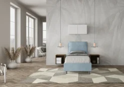 Letto 90x210cm contenitore con cuscino imbottito in microfibra azzurro LIT110