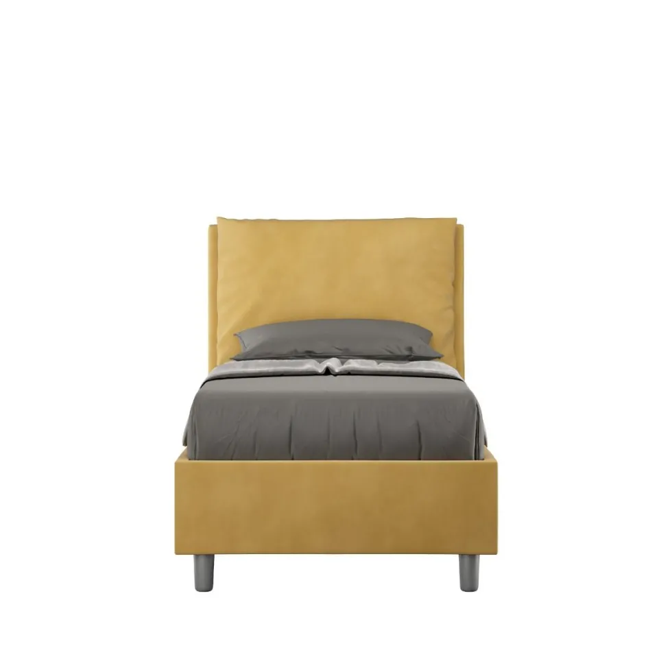 Letto 90x200cm contenitore con cuscino imbottito in microfibra ocra LIT108