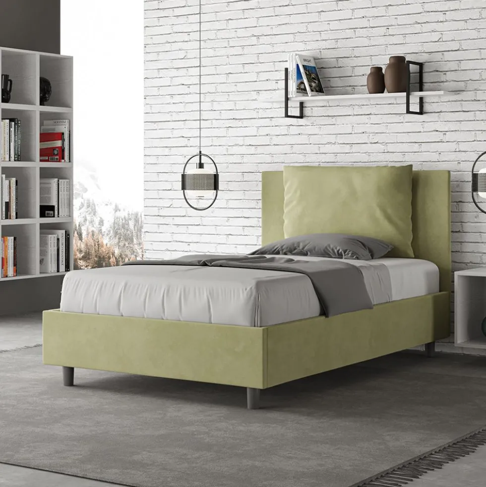 Letto 120x210cm contenitore con cuscino in microfibra tè verde LIT170