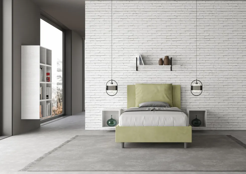 Letto 120x210cm contenitore con cuscino in microfibra tè verde LIT170