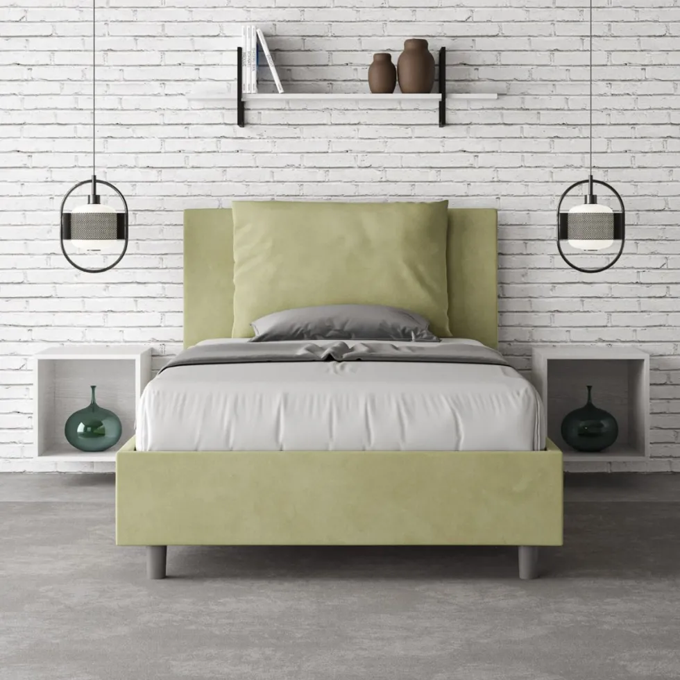 Letto 120x210cm contenitore con cuscino in microfibra tè verde LIT170